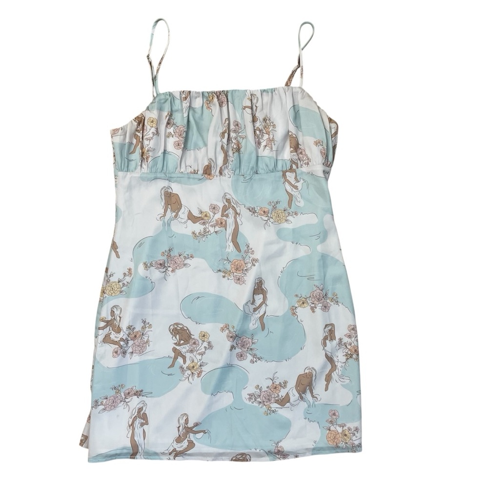 Revolve Song of Style Willow Mini Dress Med White Siren Print Satin Playful Fair